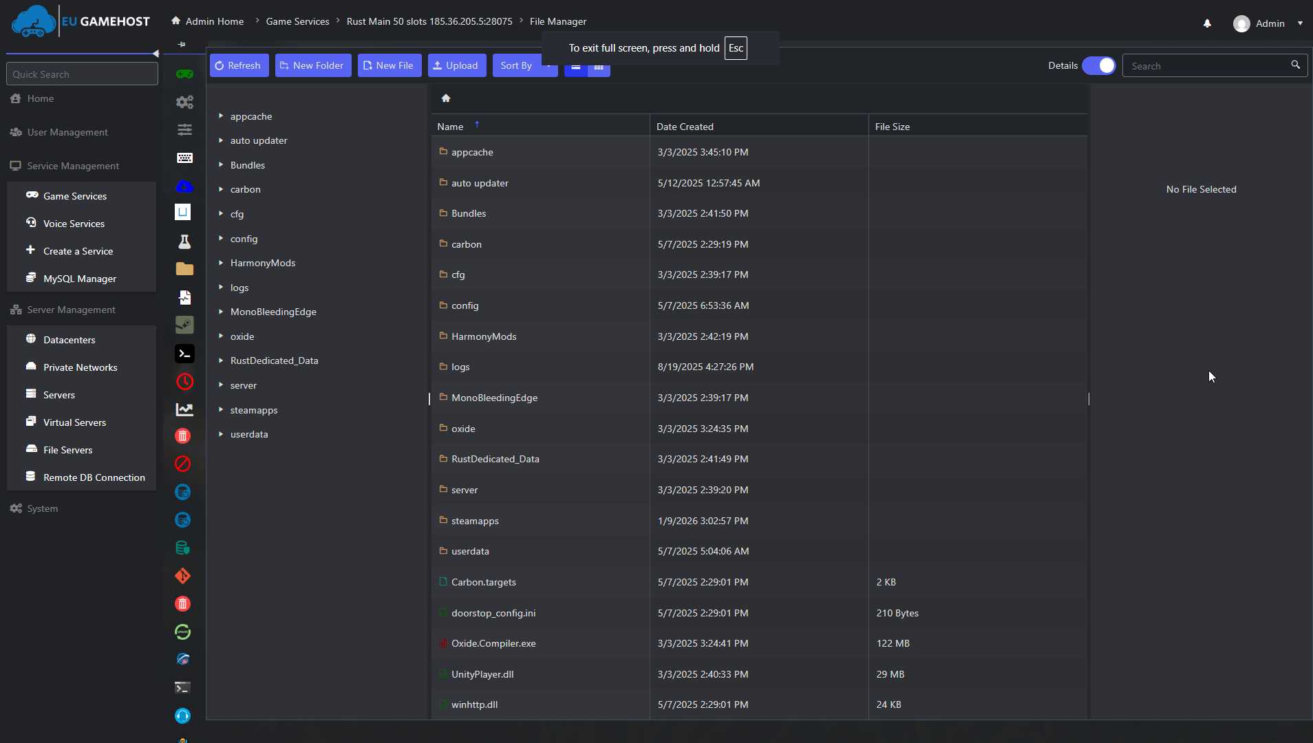 Rust Server File Manager Interface