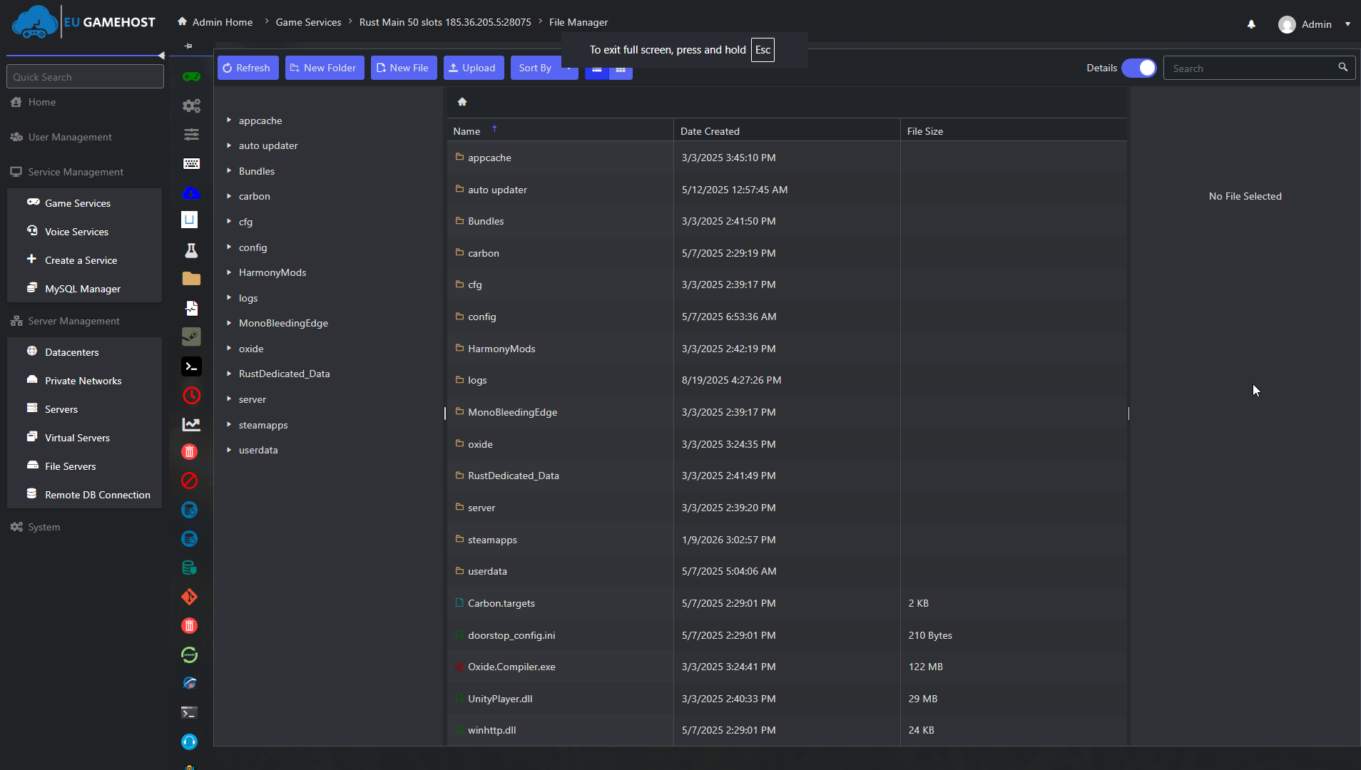 Rust server file manager interface
