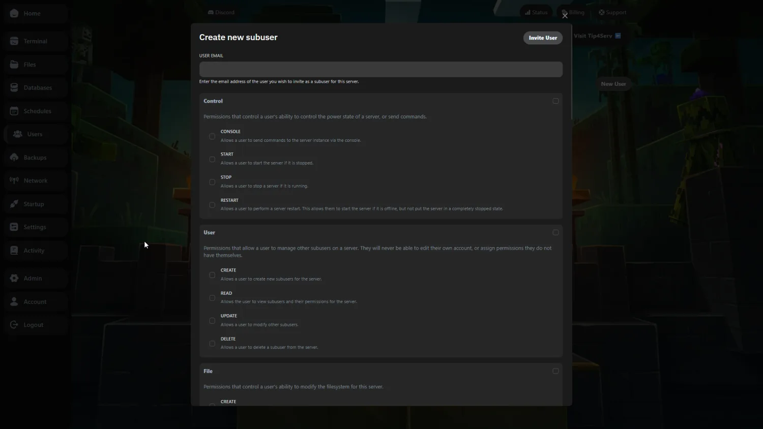Oberfläche der Minecraft-Spielerverwaltung