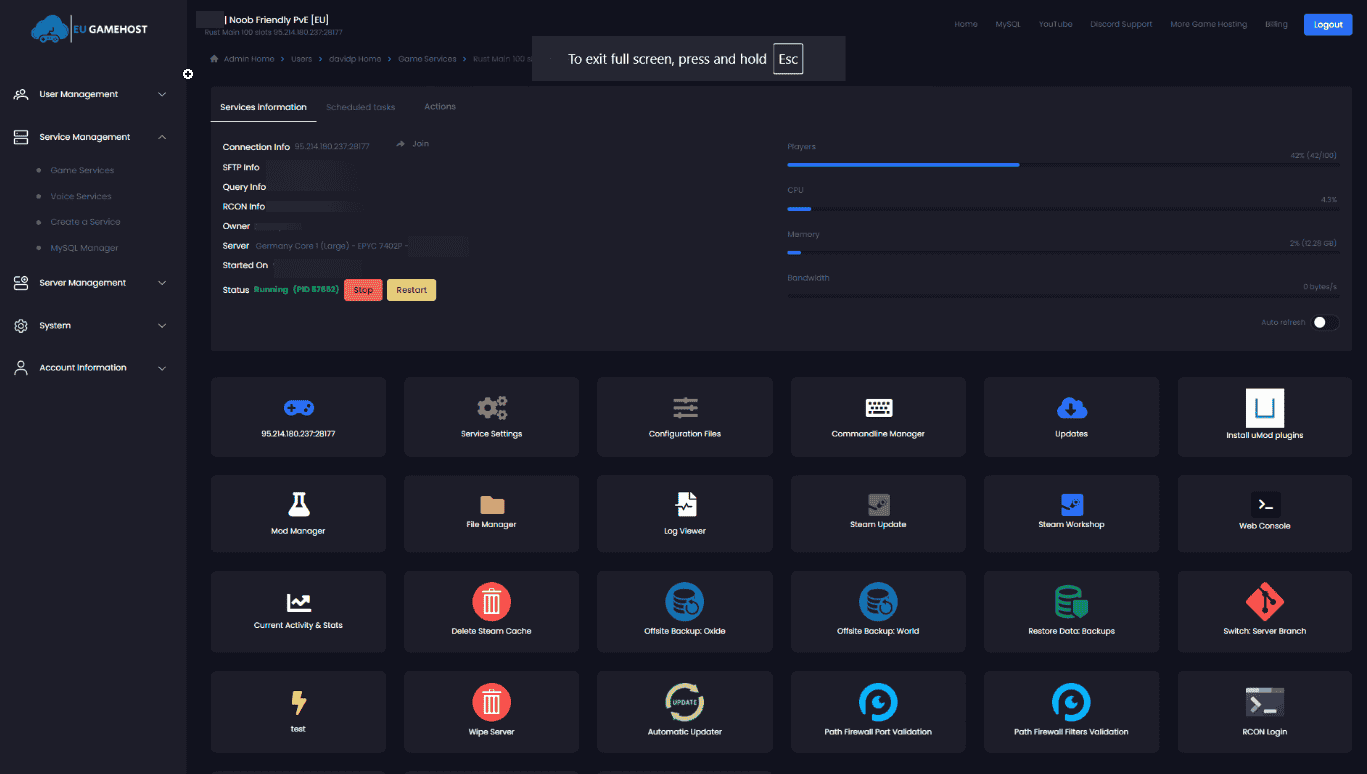 Satisfactory server console interface