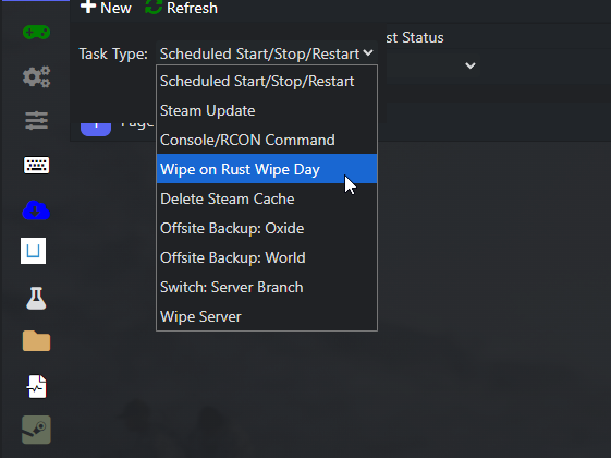 Interface des wipes et sauvegardes automatiques Rust