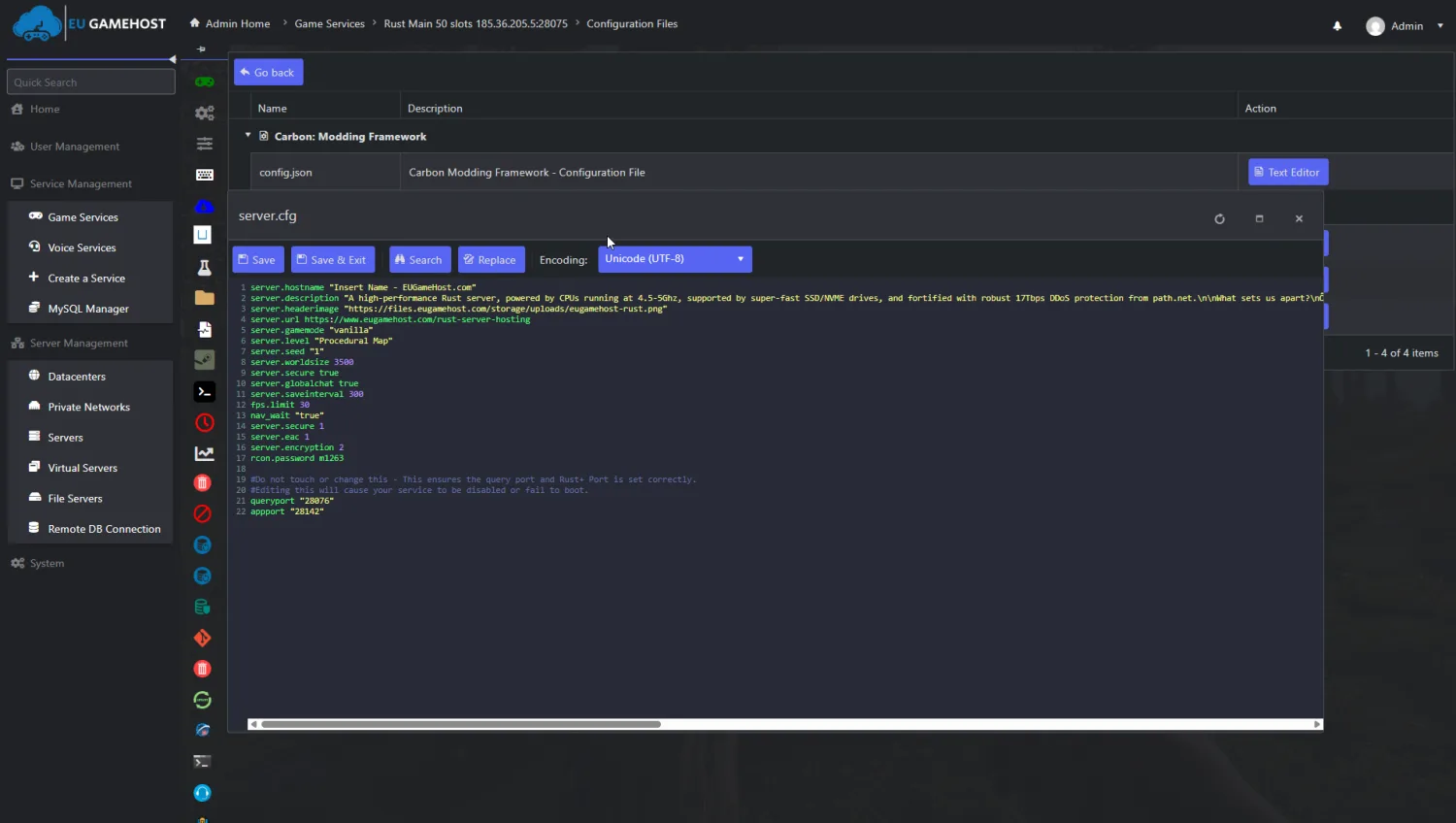 FiveM server configuration editor interface