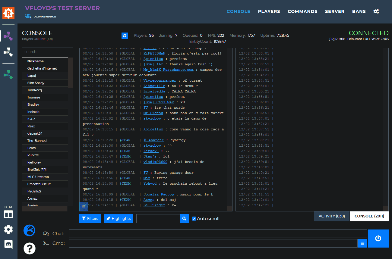The RustAdmin RCON client interface
