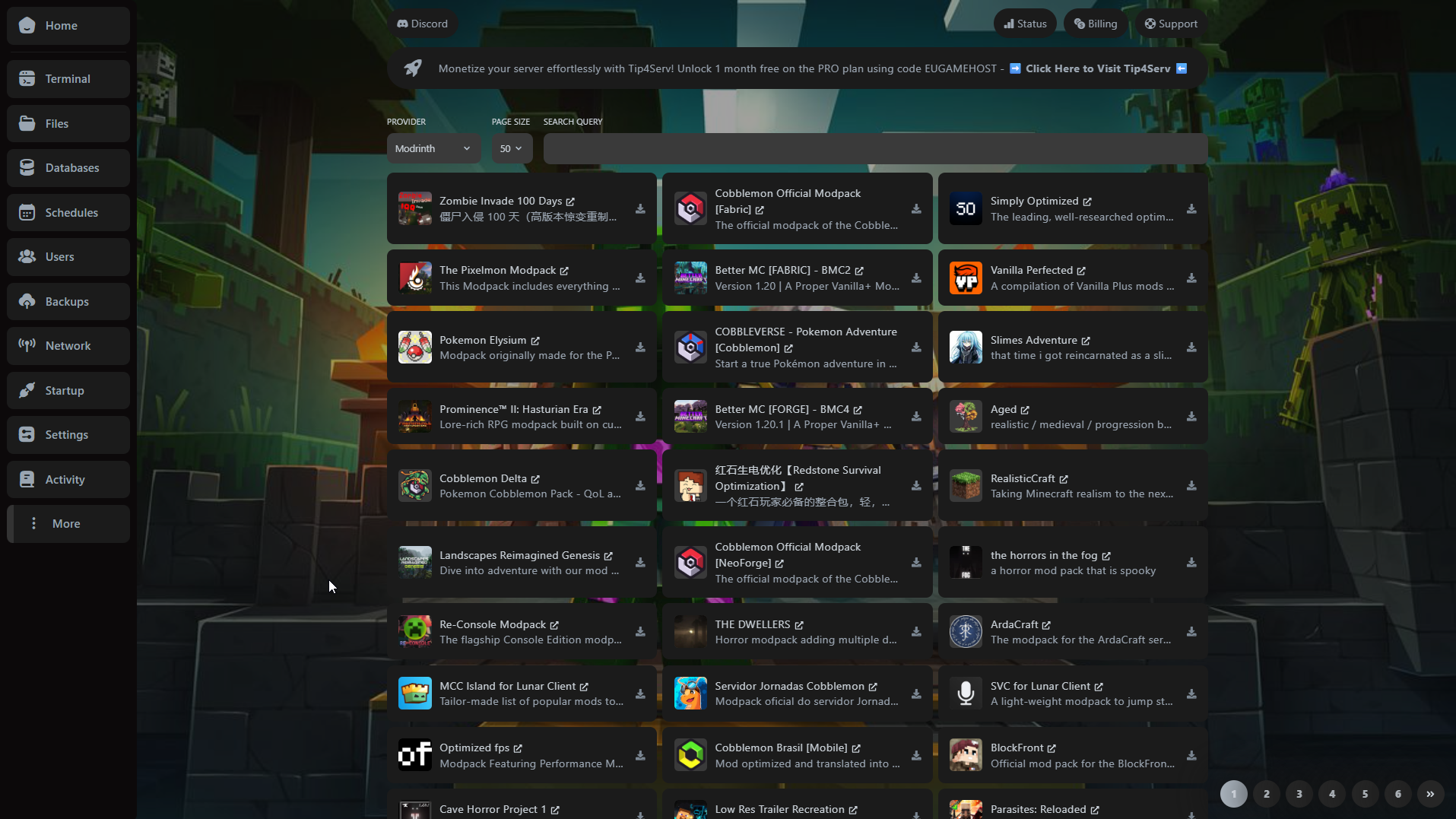 The Front server file manager interface