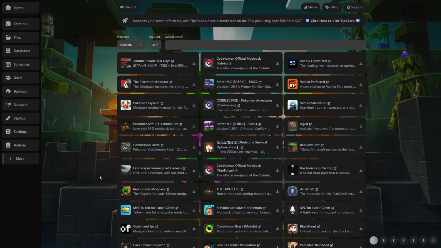 Interface do gerenciador de arquivos do servidor The Front
