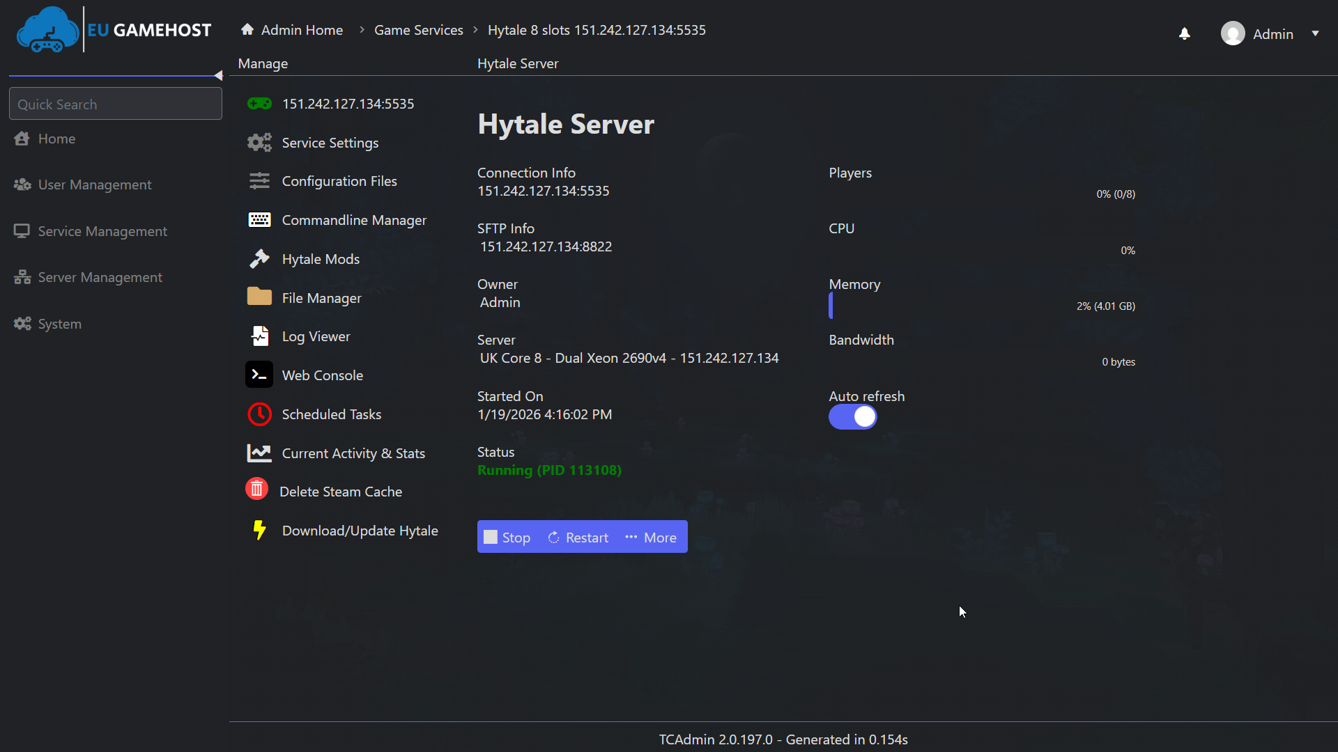 HumanitZ server live console interface