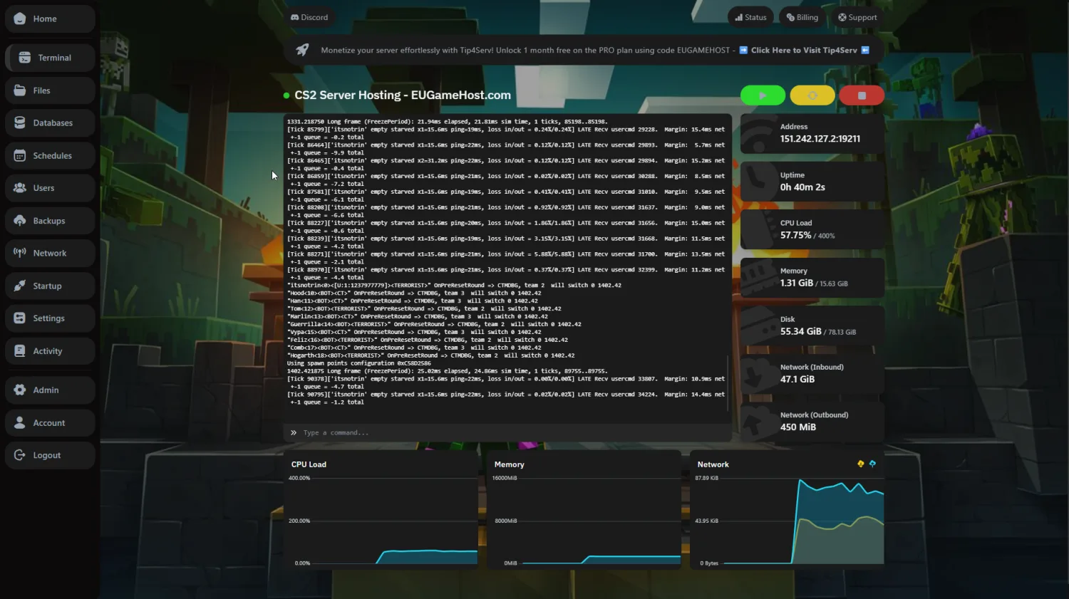 The Front sunucu yapılandırma editörü arayüzü
