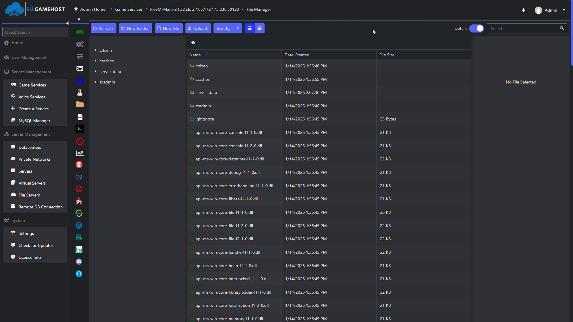 Garry's Mod server file manager interface